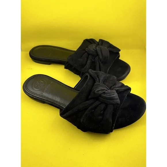 Tory Burch Annabelle‎ Black Bow Slide Suede Sandals Women’s 5M