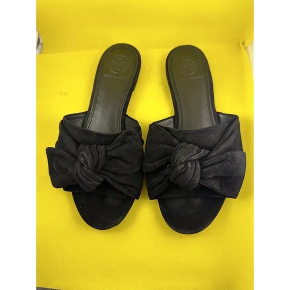 Tory Burch Annabelle‎ Black Bow Slide Suede Sandals Women’s 5M