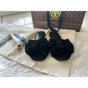 Tory Burch Annabelle‎ Black Bow Slide Suede Sandals Women’s 5M
