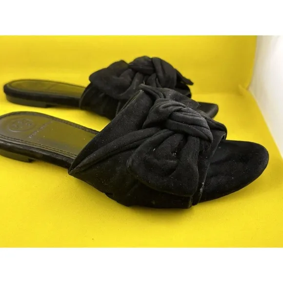 Tory Burch Annabelle‎ Black Bow Slide Suede Sandals Women’s 5M