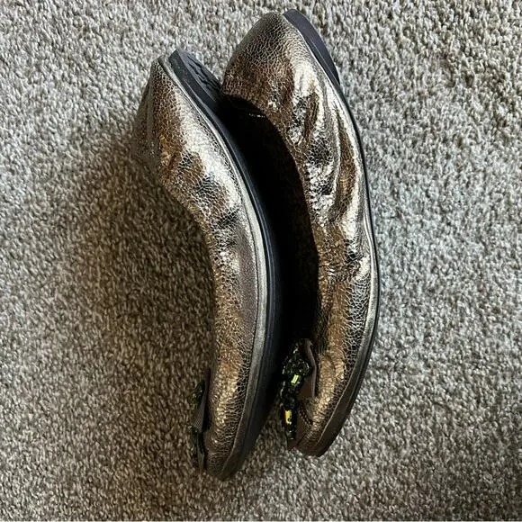 Tory Burch Azalea Jeweled Metallic Olive Ballet Flats