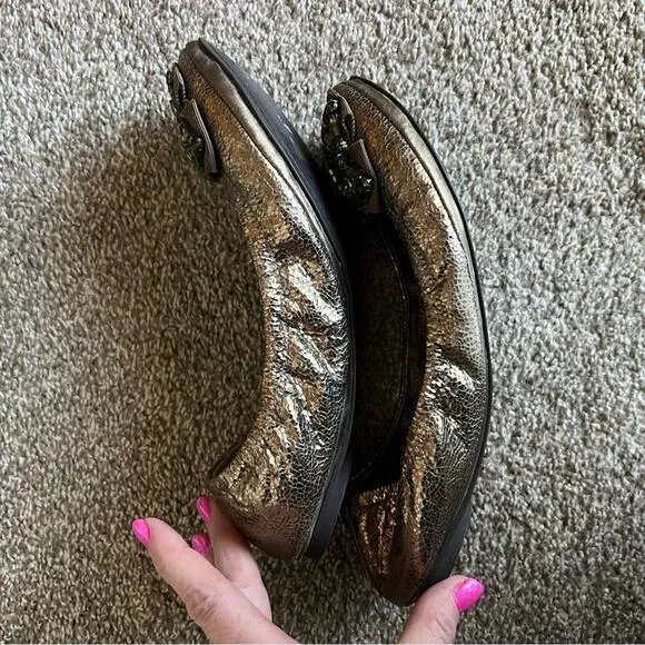 Tory Burch Azalea Jeweled Metallic Olive Ballet Flats