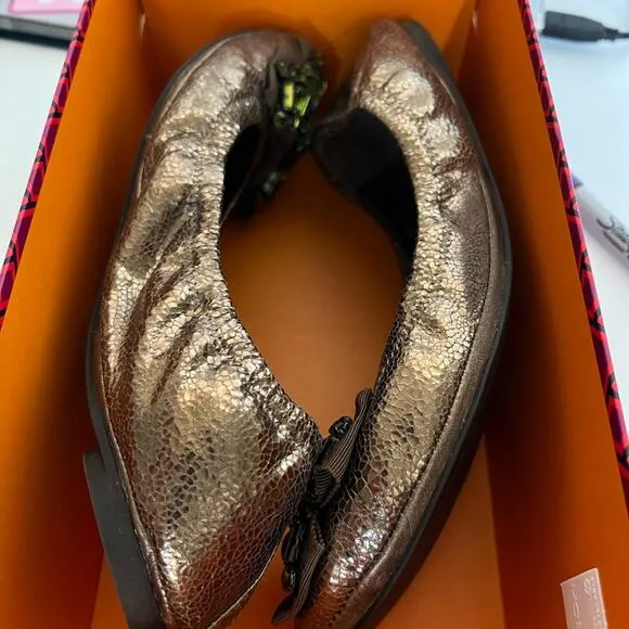 Tory Burch Azalea Jeweled Metallic Olive Ballet Flats