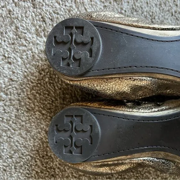 Tory Burch Azalea Jeweled Metallic Olive Ballet Flats