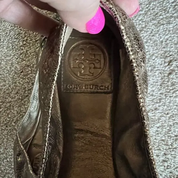 Tory Burch Azalea Jeweled Metallic Olive Ballet Flats