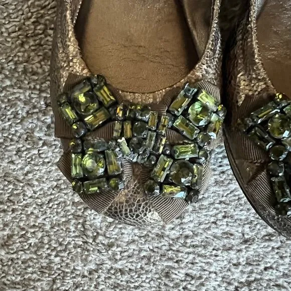 Tory Burch Azalea Jeweled Metallic Olive Ballet Flats