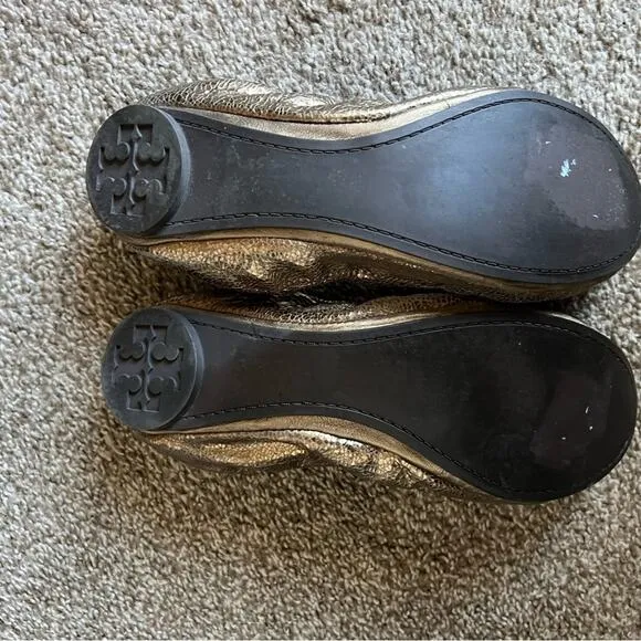 Tory Burch Azalea Jeweled Metallic Olive Ballet Flats