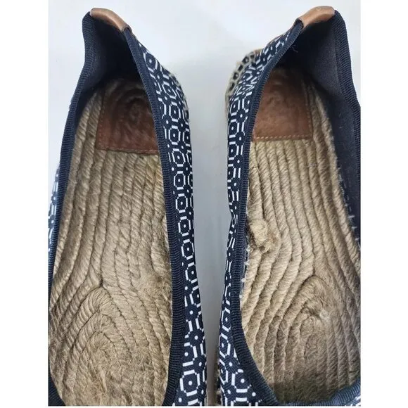 Tory Burch Ballet Canvas Print Espadrilles Flats Confort Navy / White Women's 8