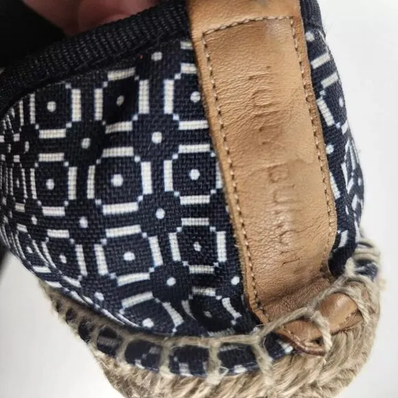 Tory Burch Ballet Canvas Print Espadrilles Flats Confort Navy / White Women's 8