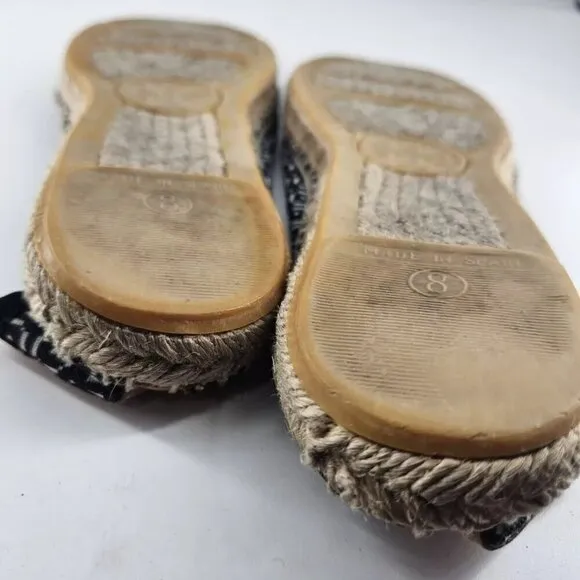 Tory Burch Ballet Canvas Print Espadrilles Flats Confort Navy / White Women's 8