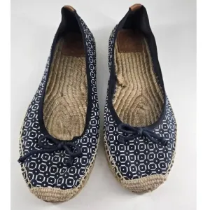 Tory Burch Ballet Canvas Print Espadrilles Flats Confort Navy / White Women's 8