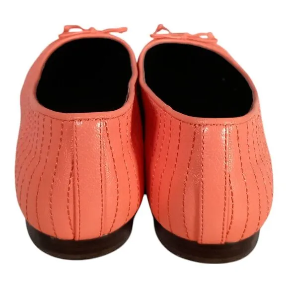 Tory Burch Ballet Flats Cap Toe Coral Crush Leather Gold Logo Bow Quilted 8.5 M