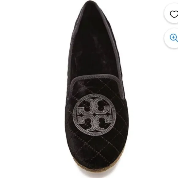 Tory Burch Billy Black Quilted Velvet Fur Loafers Crepe Sole Slippers Size 9