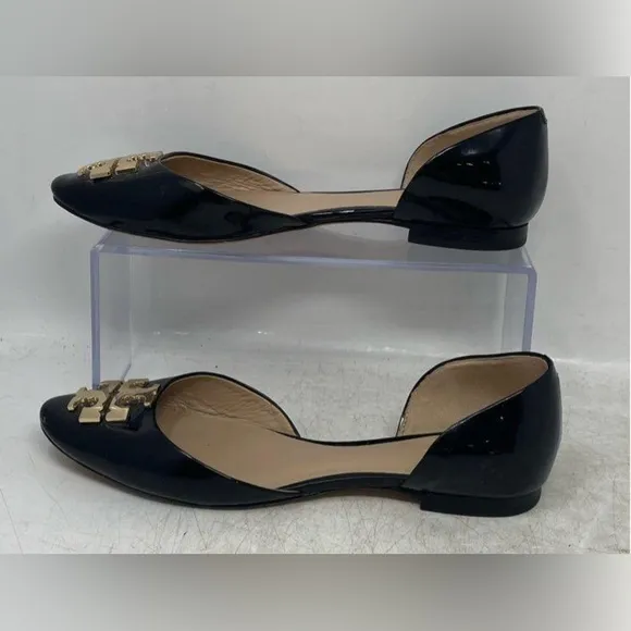 Tory Burch Black D'orsay Patent Flats Point Toe Women 6.5 M