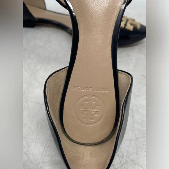 Tory Burch Black D'orsay Patent Flats Point Toe Women 6.5 M