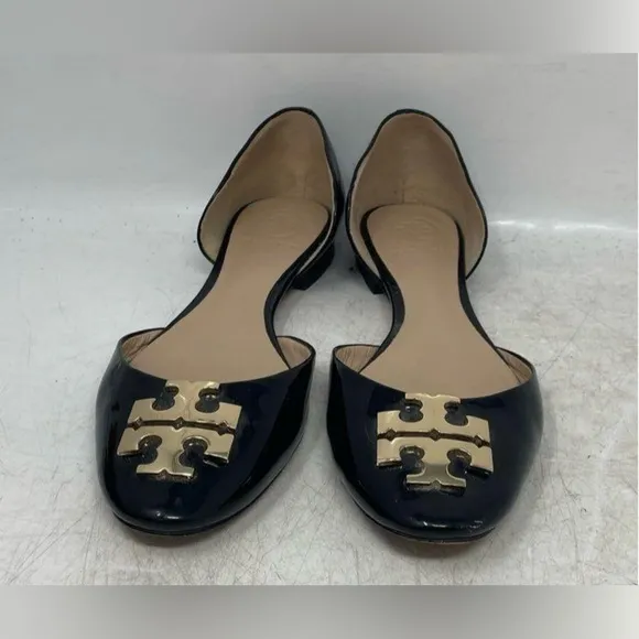 Tory Burch Black D'orsay Patent Flats Point Toe Women 6.5 M
