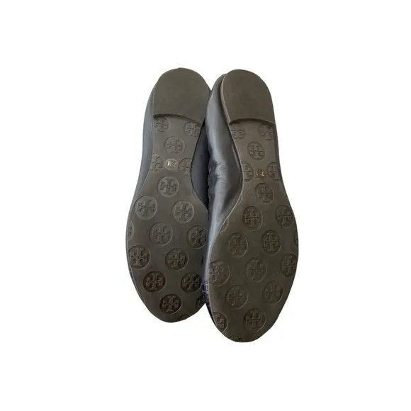 Tory Burch Black Ruched Flats with Gold Emblem
