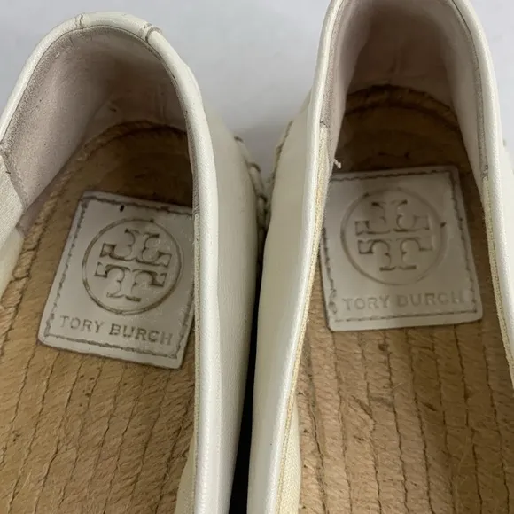 Tory Burch black/white leather color block cap toe espadrille flats