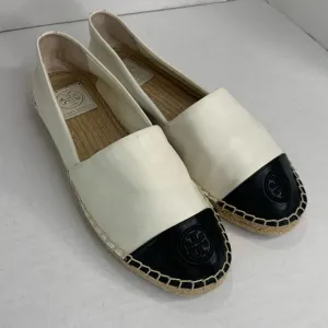 Tory Burch black/white leather color block cap toe espadrille flats
