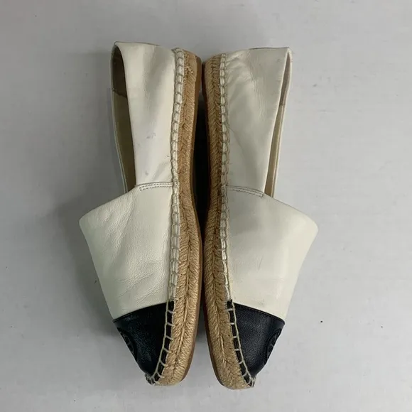 Tory Burch black/white leather color block cap toe espadrille flats