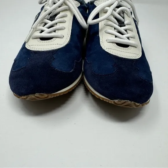 Tory Burch Blue &amp; White Suede Low Top Runner Sneakers
