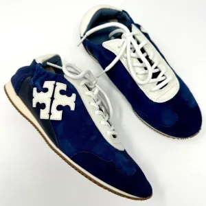 Tory Burch Blue &amp; White Suede Low Top Runner Sneakers