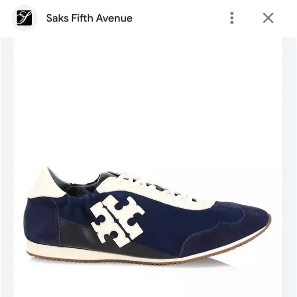 Tory Burch Blue &amp; White Suede Low Top Runner Sneakers