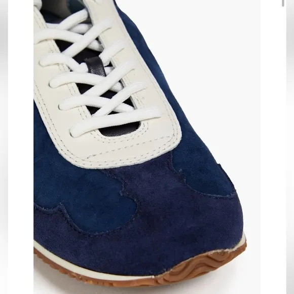 Tory Burch Blue &amp; White Suede Low Top Runner Sneakers