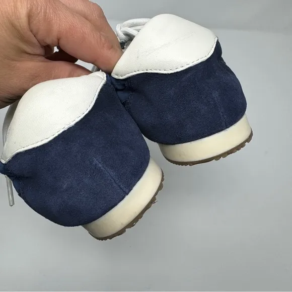 Tory Burch Blue &amp; White Suede Low Top Runner Sneakers
