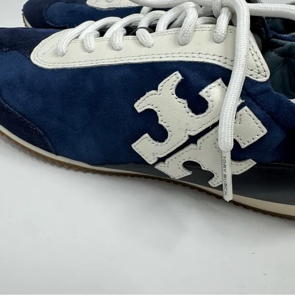 Tory Burch Blue &amp; White Suede Low Top Runner Sneakers