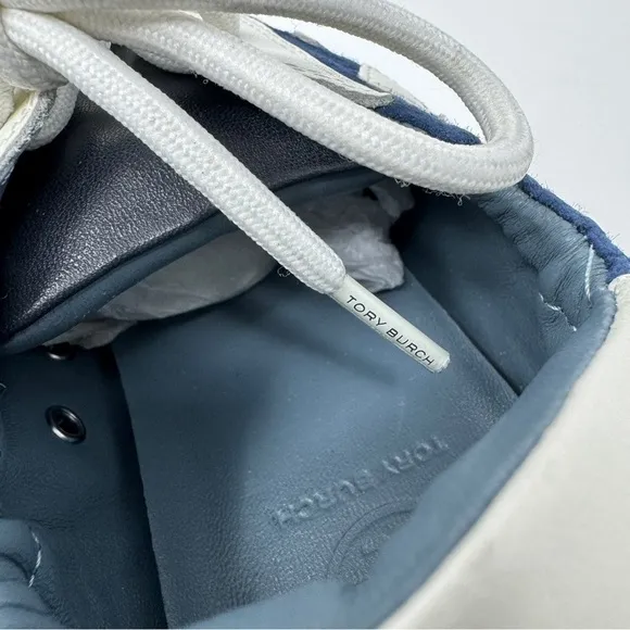 Tory Burch Blue &amp; White Suede Low Top Runner Sneakers