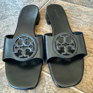 Tory Burch Bombe Miller Logo Single Strap Slides Sandals- Black, Women’s 8.5