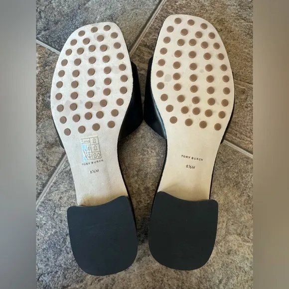 Tory Burch Bombe Miller Logo Single Strap Slides Sandals- Black, Women’s 8.5