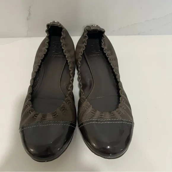Tory Burch Brown Leather Round Toe Slip On Ballet Flats Size 7.5