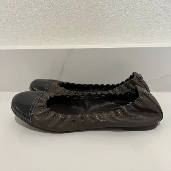 Tory Burch Brown Leather Round Toe Slip On Ballet Flats Size 7.5