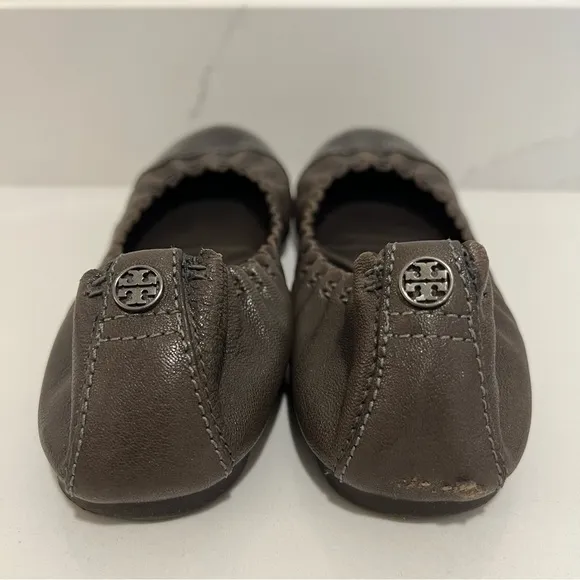 Tory Burch Brown Leather Round Toe Slip On Ballet Flats Size 7.5