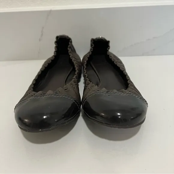 Tory Burch Brown Leather Round Toe Slip On Ballet Flats Size 7.5