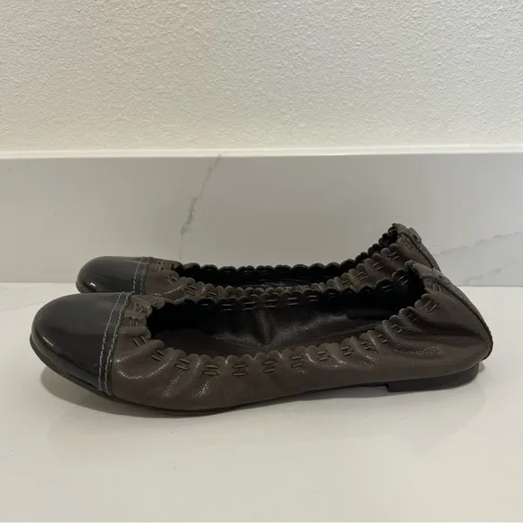 Tory Burch Brown Leather Round Toe Slip On Ballet Flats Size 7.5