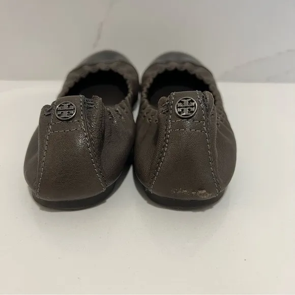 Tory Burch Brown Leather Round Toe Slip On Ballet Flats Size 7.5