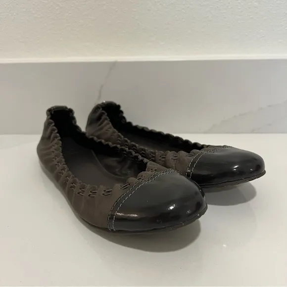 Tory Burch Brown Leather Round Toe Slip On Ballet Flats Size 7.5