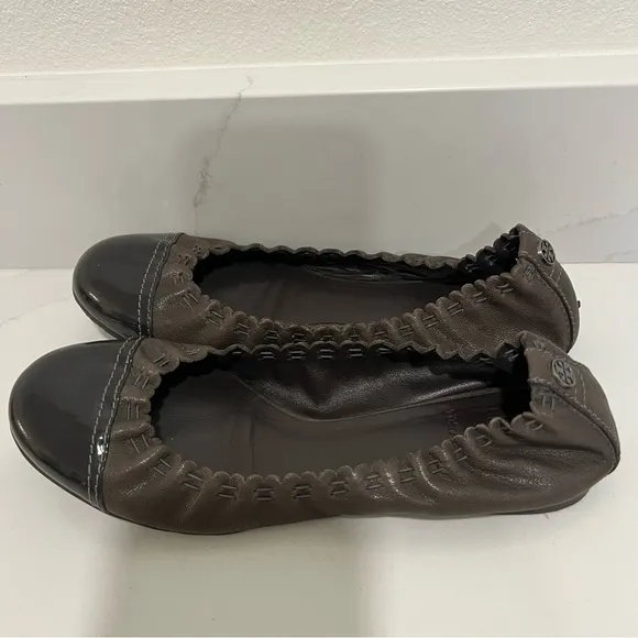 Tory Burch Brown Leather Round Toe Slip On Ballet Flats Size 7.5