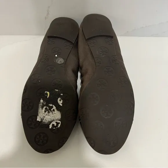 Tory Burch Brown Leather Round Toe Slip On Ballet Flats Size 7.5