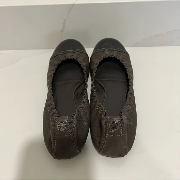 Tory Burch Brown Leather Round Toe Slip On Ballet Flats Size 7.5
