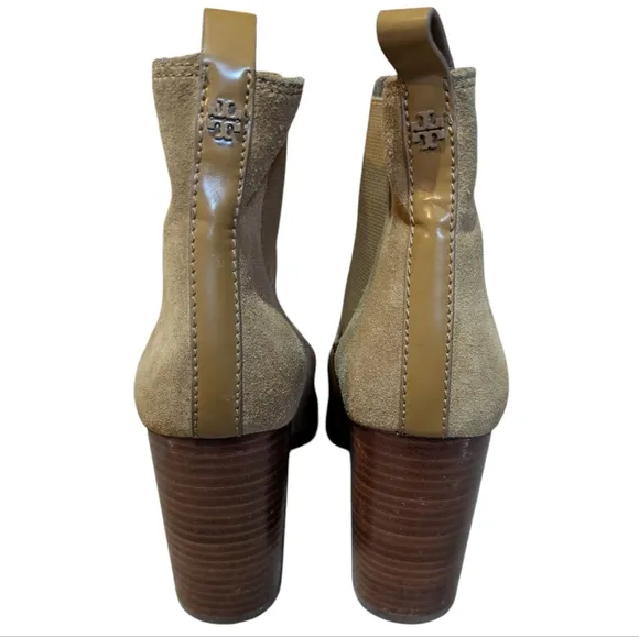 Tory Burch Brown Stafford Suede Ankle Heeled Boots 9 Chelsea Boot Stacked Preppy