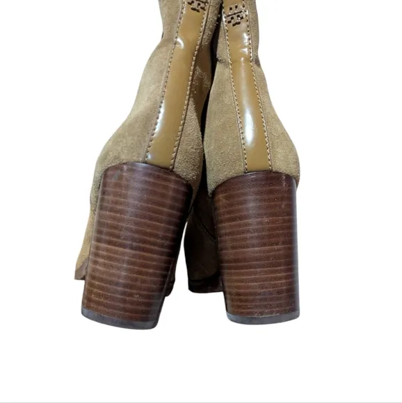 Tory Burch Brown Stafford Suede Ankle Heeled Boots 9 Chelsea Boot Stacked Preppy