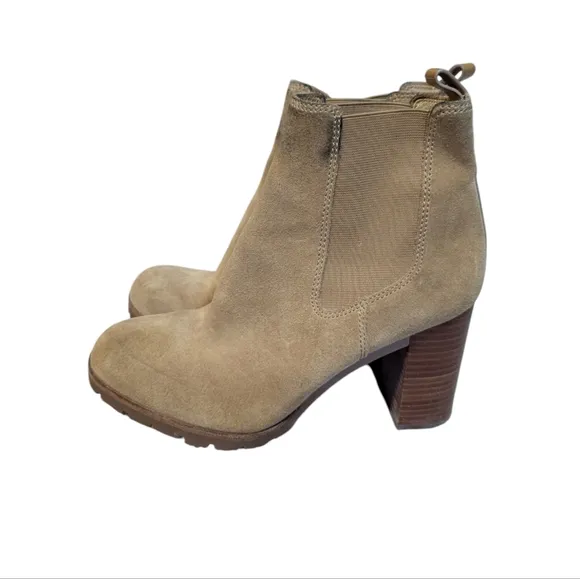 Tory Burch Brown Stafford Suede Ankle Heeled Boots 9 Chelsea Boot Stacked Preppy