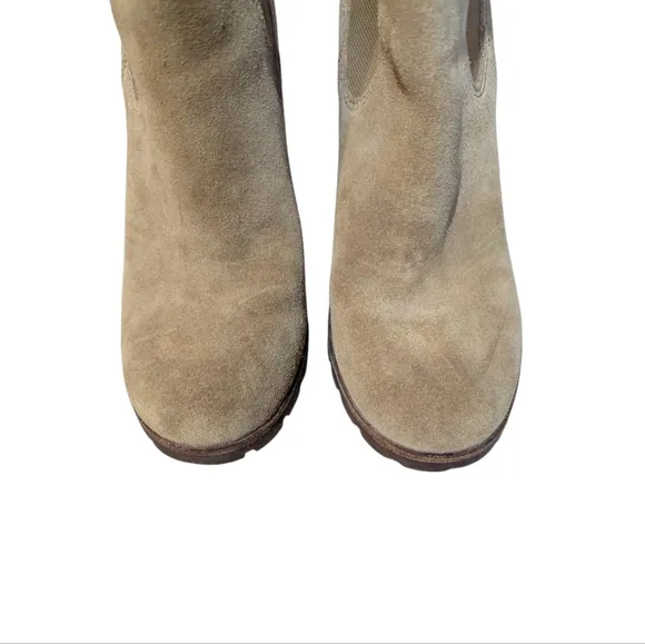 Tory Burch Brown Stafford Suede Ankle Heeled Boots 9 Chelsea Boot Stacked Preppy