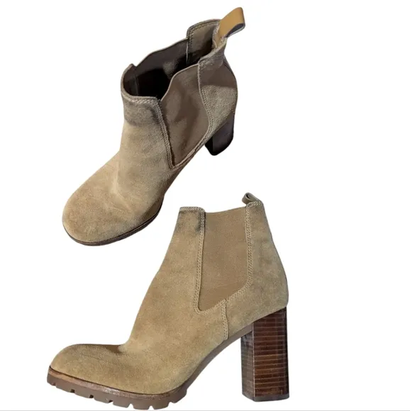 Tory Burch Brown Stafford Suede Ankle Heeled Boots 9 Chelsea Boot Stacked Preppy