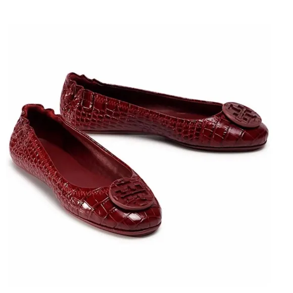Tory Burch Burgundy New Minnie Travel Ballet with Leather Logo Flats