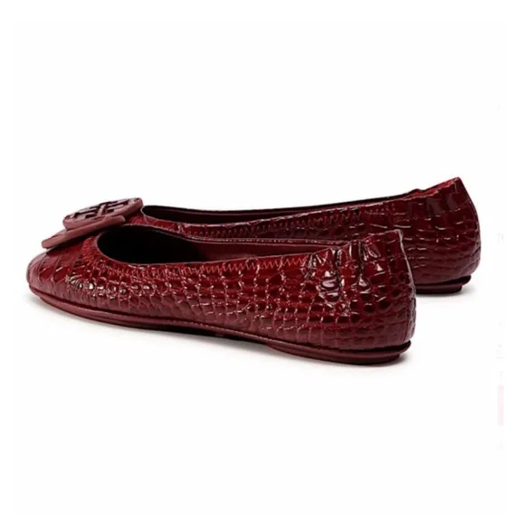 Tory Burch Burgundy New Minnie Travel Ballet with Leather Logo Flats